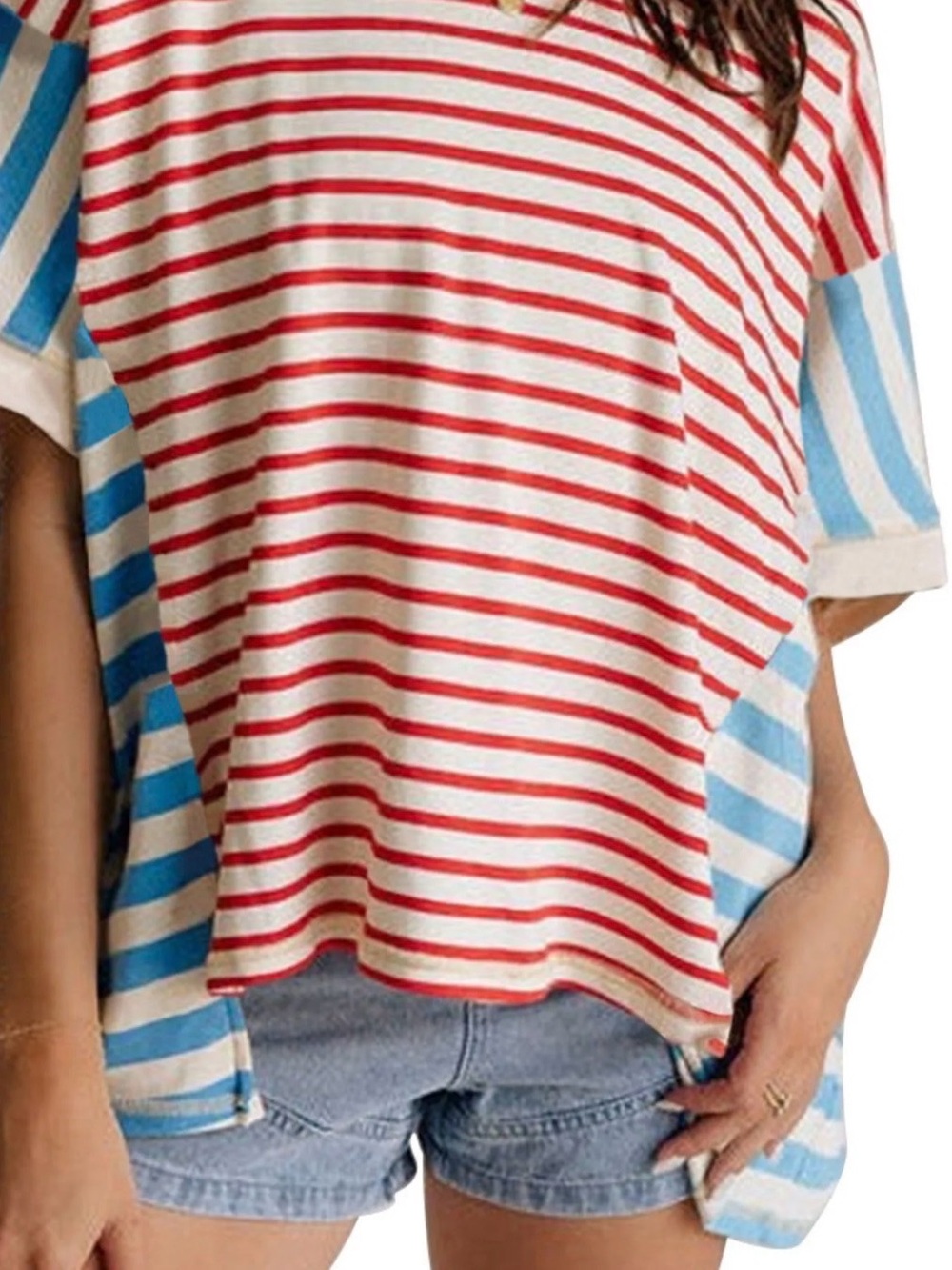 TALULAH Cream, Blue & Red Oversized Boxy Top 100% Cotton